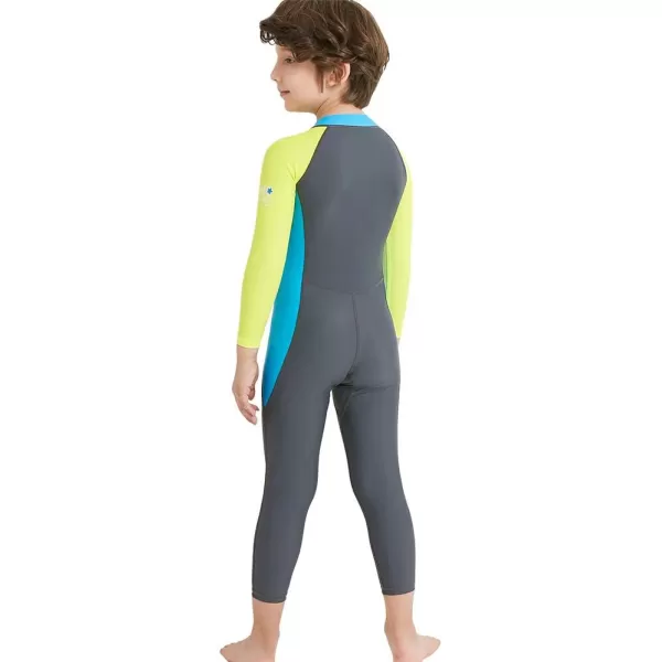 IDOPIP Kids Boys Girls Color Block One Piece Swimsuit Swimwear Long Sleeve Rash Guard Sunsuit Wetsuit Beachwear Bathing SuitGray  Boy