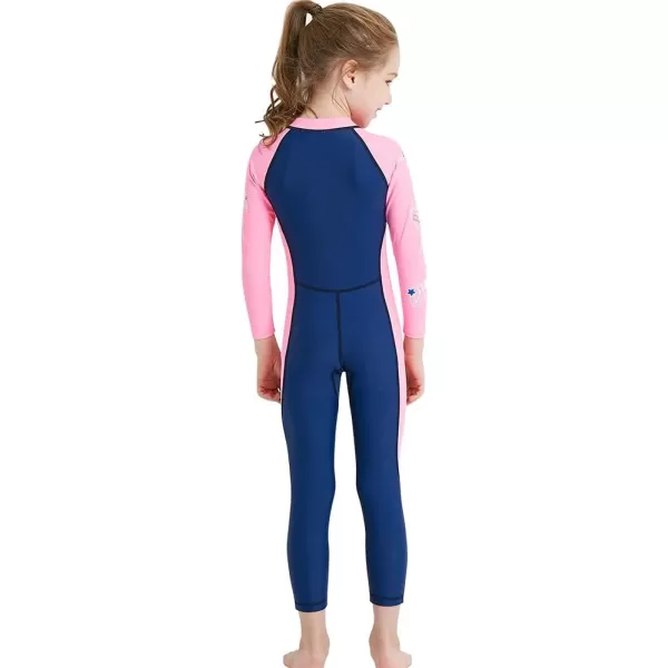 IDOPIP Kids Boys Girls Color Block One Piece Swimsuit Swimwear Long Sleeve Rash Guard Sunsuit Wetsuit Beachwear Bathing SuitNavy Blue  Girl