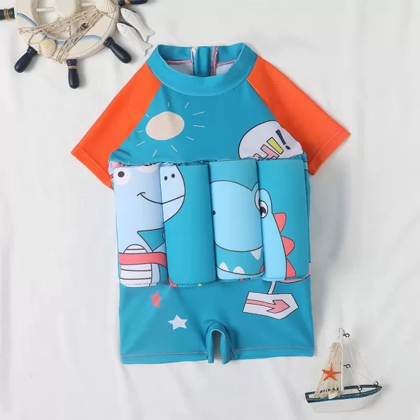 IDOPIP Kids Boys Girls Floatation Swimsuit with Adjustable Buoyancy Baby Float Suit Swim Vest One Piece Swimwear Bathing SuitBlue  Orange Dinosaur