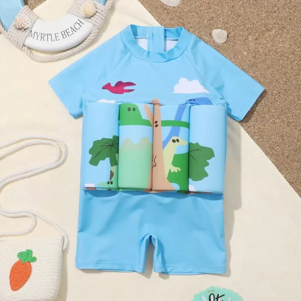 IDOPIP Kids Boys Girls Floatation Swimsuit with Adjustable Buoyancy Baby Float Suit Swim Vest One Piece Swimwear Bathing SuitBlue Dinosaur  Cloud