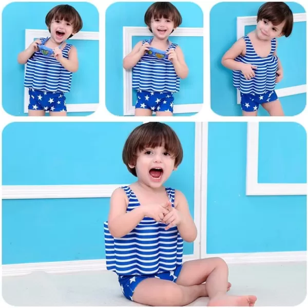 IDOPIP Kids Boys Girls Floatation Swimsuit with Adjustable Buoyancy Baby Float Suit Swim Vest One Piece Swimwear Bathing SuitBlue Striped Stars