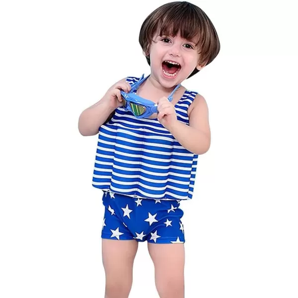 IDOPIP Kids Boys Girls Floatation Swimsuit with Adjustable Buoyancy Baby Float Suit Swim Vest One Piece Swimwear Bathing SuitBlue Striped Stars