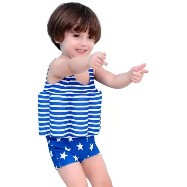 IDOPIP Kids Boys Girls Floatation Swimsuit with Adjustable Buoyancy Baby Float Suit Swim Vest One Piece Swimwear Bathing SuitBlue Striped Stars