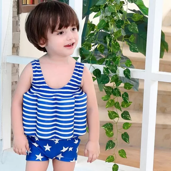 IDOPIP Kids Boys Girls Floatation Swimsuit with Adjustable Buoyancy Baby Float Suit Swim Vest One Piece Swimwear Bathing SuitBlue Striped Stars