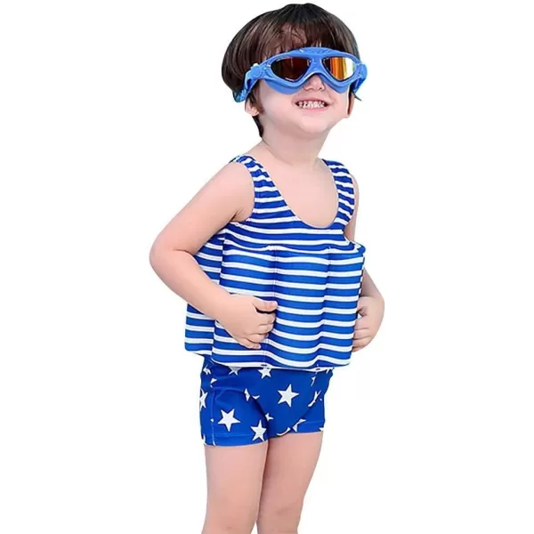 IDOPIP Kids Boys Girls Floatation Swimsuit with Adjustable Buoyancy Baby Float Suit Swim Vest One Piece Swimwear Bathing SuitBlue Striped Stars