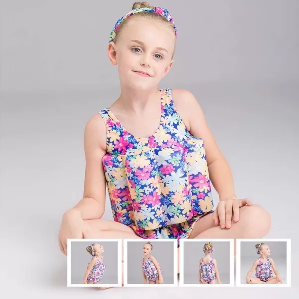 IDOPIP Kids Boys Girls Floatation Swimsuit with Adjustable Buoyancy Baby Float Suit Swim Vest One Piece Swimwear Bathing SuitColorful Floral