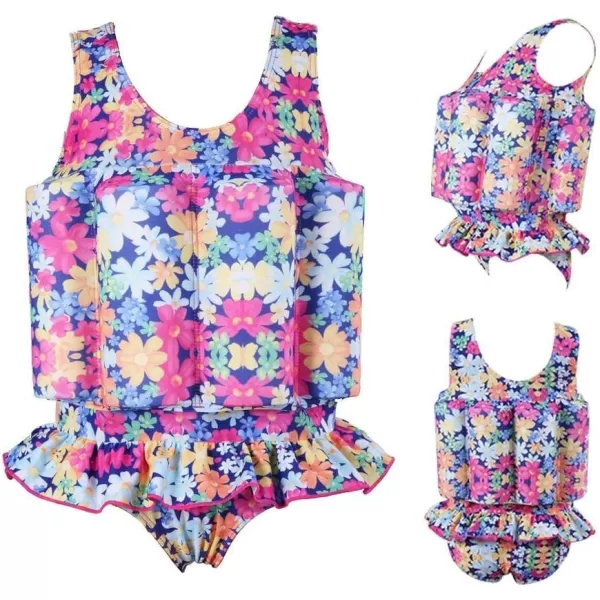 IDOPIP Kids Boys Girls Floatation Swimsuit with Adjustable Buoyancy Baby Float Suit Swim Vest One Piece Swimwear Bathing SuitColorful Floral