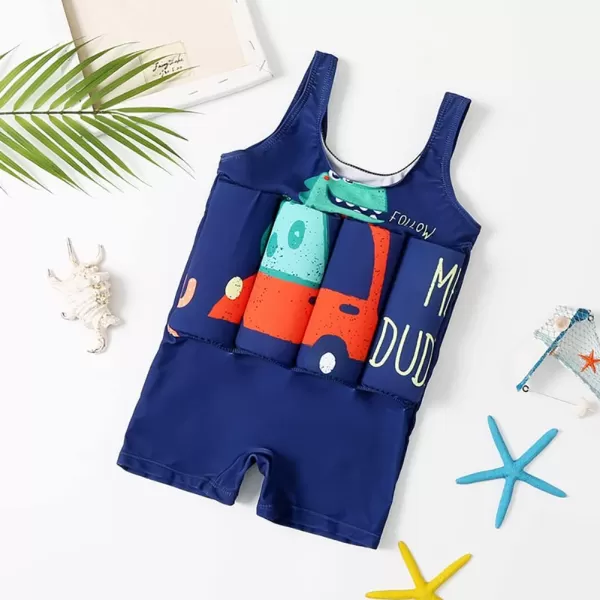 IDOPIP Kids Boys Girls Floatation Swimsuit with Adjustable Buoyancy Baby Float Suit Swim Vest One Piece Swimwear Bathing SuitDark Blue Dinosaur