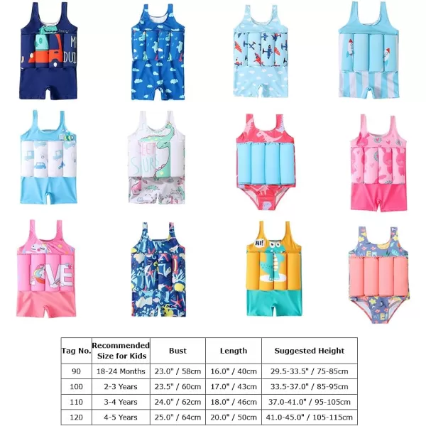 IDOPIP Kids Boys Girls Floatation Swimsuit with Adjustable Buoyancy Baby Float Suit Swim Vest One Piece Swimwear Bathing SuitDark Blue Dinosaur