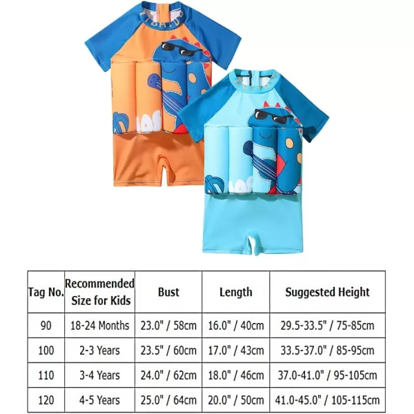 IDOPIP Kids Boys Girls Floatation Swimsuit with Adjustable Buoyancy Baby Float Suit Swim Vest One Piece Swimwear Bathing SuitOrange Dinosaur  Guitar