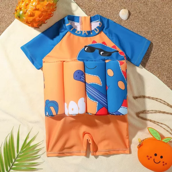 IDOPIP Kids Boys Girls Floatation Swimsuit with Adjustable Buoyancy Baby Float Suit Swim Vest One Piece Swimwear Bathing SuitOrange Dinosaur  Guitar