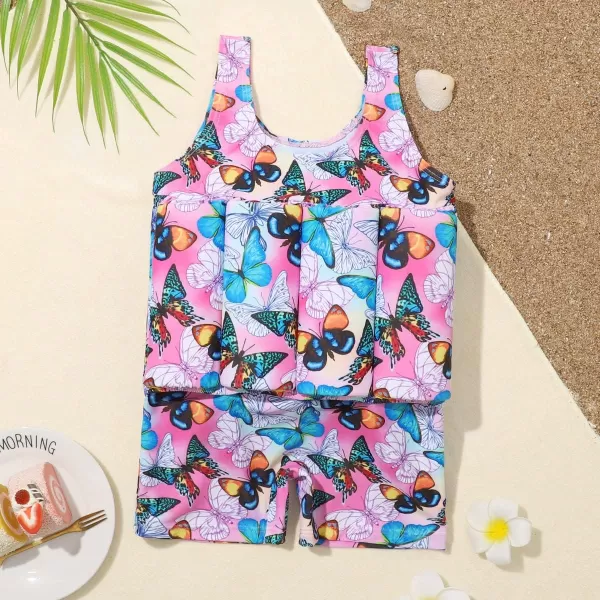 IDOPIP Kids Boys Girls Floatation Swimsuit with Adjustable Buoyancy Baby Float Suit Swim Vest One Piece Swimwear Bathing SuitPink Butterfly  Colorful