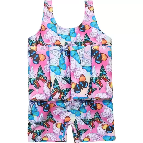 IDOPIP Kids Boys Girls Floatation Swimsuit with Adjustable Buoyancy Baby Float Suit Swim Vest One Piece Swimwear Bathing SuitPink Butterfly  Colorful