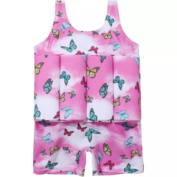 IDOPIP Kids Boys Girls Floatation Swimsuit with Adjustable Buoyancy Baby Float Suit Swim Vest One Piece Swimwear Bathing SuitPink Butterfly