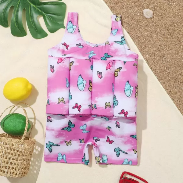 IDOPIP Kids Boys Girls Floatation Swimsuit with Adjustable Buoyancy Baby Float Suit Swim Vest One Piece Swimwear Bathing SuitPink Butterfly