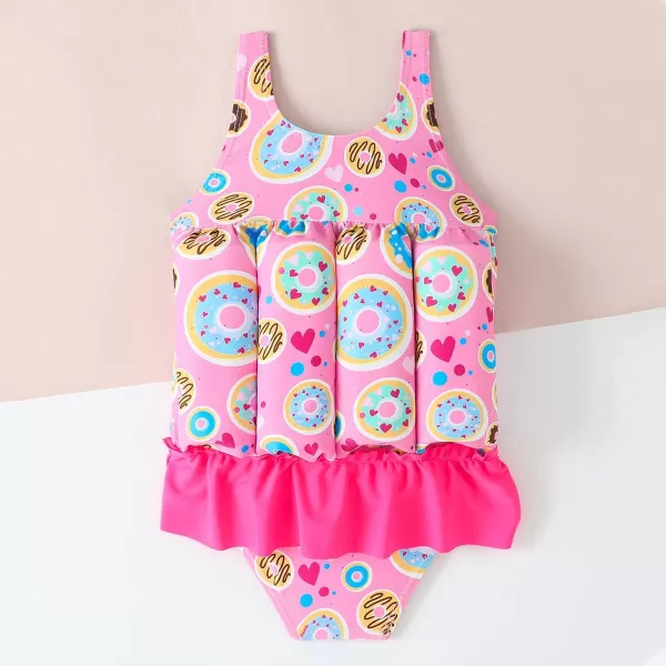 IDOPIP Kids Boys Girls Floatation Swimsuit with Adjustable Buoyancy Baby Float Suit Swim Vest One Piece Swimwear Bathing SuitPink Donut