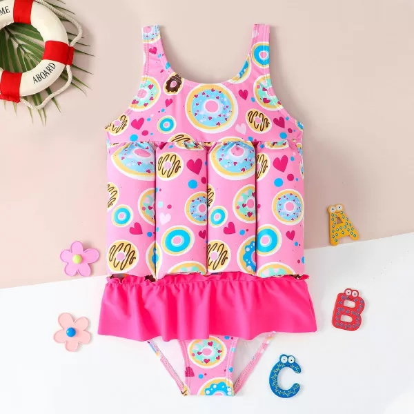 IDOPIP Kids Boys Girls Floatation Swimsuit with Adjustable Buoyancy Baby Float Suit Swim Vest One Piece Swimwear Bathing SuitPink Donut