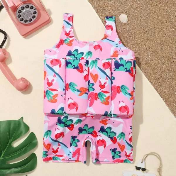 IDOPIP Kids Boys Girls Floatation Swimsuit with Adjustable Buoyancy Baby Float Suit Swim Vest One Piece Swimwear Bathing SuitPink Fox