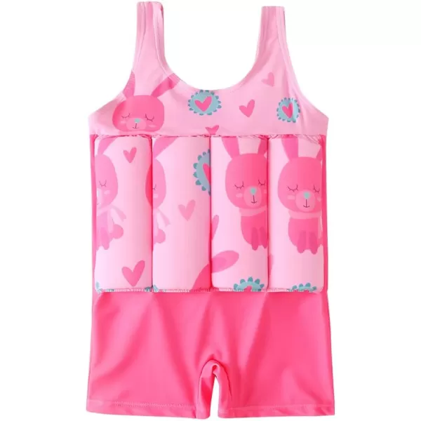 IDOPIP Kids Boys Girls Floatation Swimsuit with Adjustable Buoyancy Baby Float Suit Swim Vest One Piece Swimwear Bathing SuitPink Rabbit