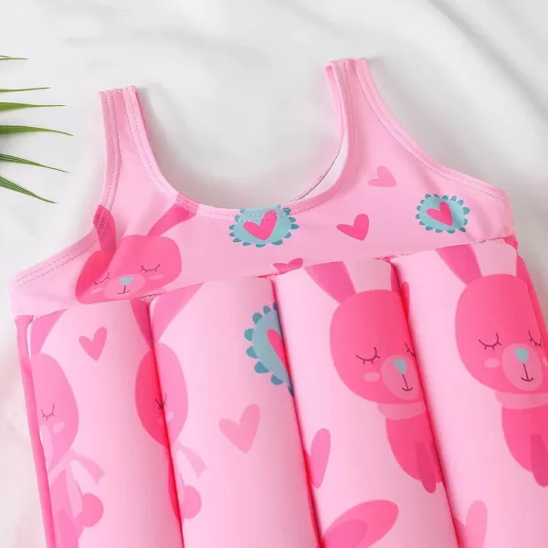 IDOPIP Kids Boys Girls Floatation Swimsuit with Adjustable Buoyancy Baby Float Suit Swim Vest One Piece Swimwear Bathing SuitPink Rabbit