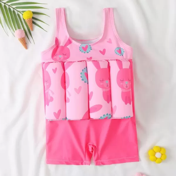 IDOPIP Kids Boys Girls Floatation Swimsuit with Adjustable Buoyancy Baby Float Suit Swim Vest One Piece Swimwear Bathing SuitPink Rabbit