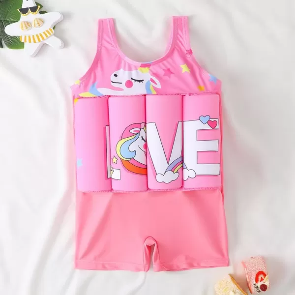 IDOPIP Kids Boys Girls Floatation Swimsuit with Adjustable Buoyancy Baby Float Suit Swim Vest One Piece Swimwear Bathing SuitPink Unicorn