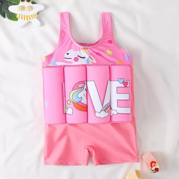 IDOPIP Kids Boys Girls Floatation Swimsuit with Adjustable Buoyancy Baby Float Suit Swim Vest One Piece Swimwear Bathing SuitPink Unicorn