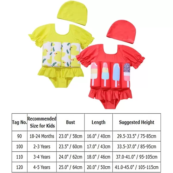 IDOPIP Kids Boys Girls Floatation Swimsuit with Adjustable Buoyancy Baby Float Suit Swim Vest One Piece Swimwear Bathing SuitRed Ice Cream