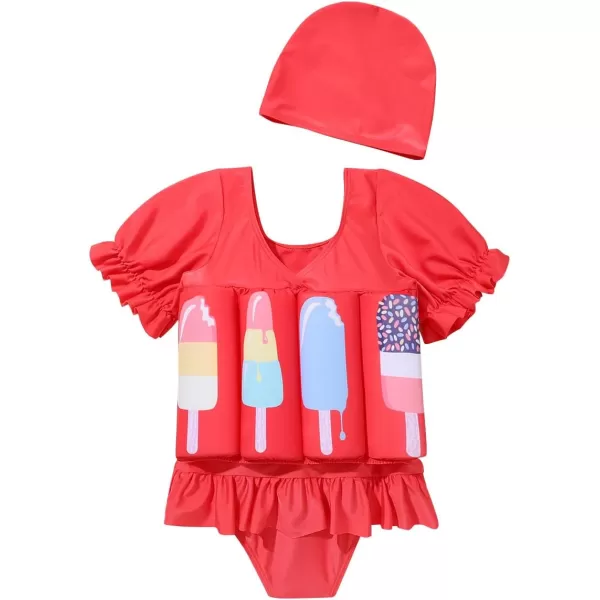 IDOPIP Kids Boys Girls Floatation Swimsuit with Adjustable Buoyancy Baby Float Suit Swim Vest One Piece Swimwear Bathing SuitRed Ice Cream