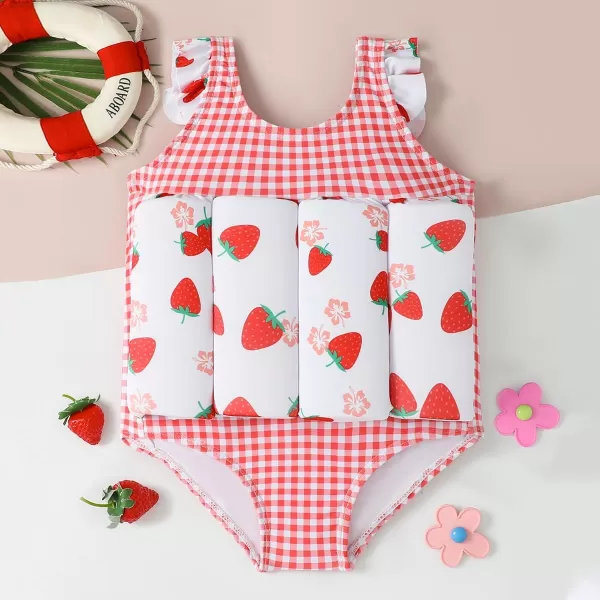 IDOPIP Kids Boys Girls Floatation Swimsuit with Adjustable Buoyancy Baby Float Suit Swim Vest One Piece Swimwear Bathing SuitRed Strawberry