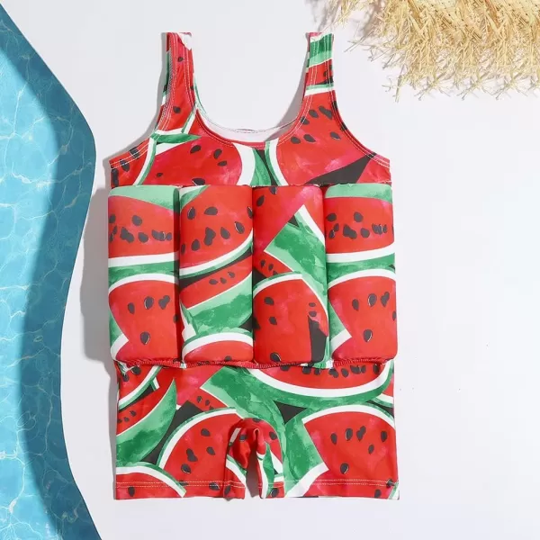 IDOPIP Kids Boys Girls Floatation Swimsuit with Adjustable Buoyancy Baby Float Suit Swim Vest One Piece Swimwear Bathing SuitRed Watermelon