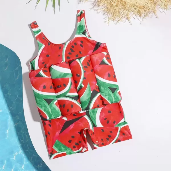 IDOPIP Kids Boys Girls Floatation Swimsuit with Adjustable Buoyancy Baby Float Suit Swim Vest One Piece Swimwear Bathing SuitRed Watermelon