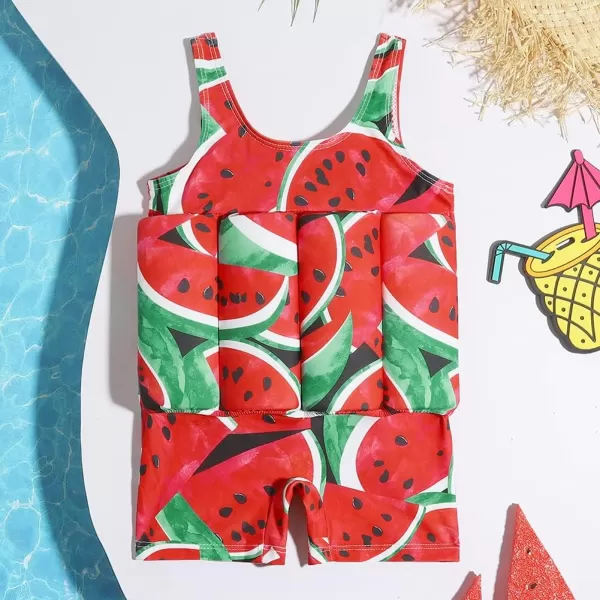 IDOPIP Kids Boys Girls Floatation Swimsuit with Adjustable Buoyancy Baby Float Suit Swim Vest One Piece Swimwear Bathing SuitRed Watermelon