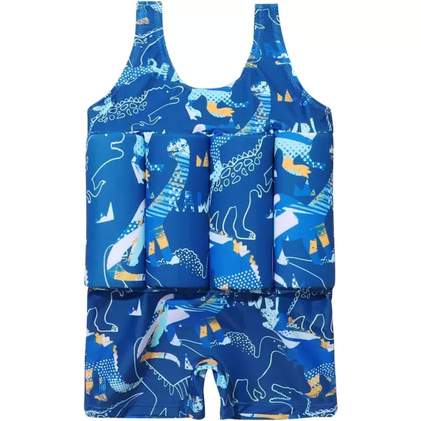 IDOPIP Kids Boys Girls Floatation Swimsuit with Adjustable Buoyancy Baby Float Suit Swim Vest One Piece Swimwear Bathing SuitRoyal Blue Dinosaur