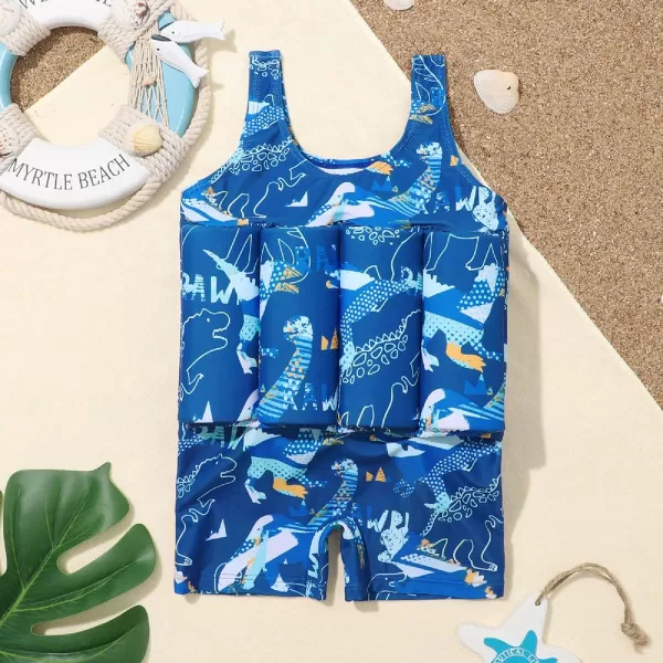 IDOPIP Kids Boys Girls Floatation Swimsuit with Adjustable Buoyancy Baby Float Suit Swim Vest One Piece Swimwear Bathing SuitRoyal Blue Dinosaur