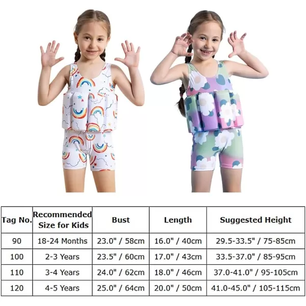 IDOPIP Kids Boys Girls Floatation Swimsuit with Adjustable Buoyancy Baby Float Suit Swim Vest One Piece Swimwear Bathing SuitWhite  Rainbow