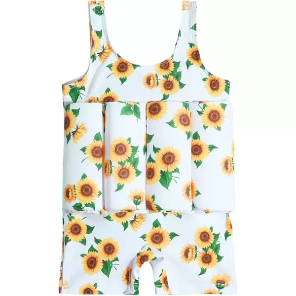 IDOPIP Kids Boys Girls Floatation Swimsuit with Adjustable Buoyancy Baby Float Suit Swim Vest One Piece Swimwear Bathing SuitWhite  Yellow Sunflower