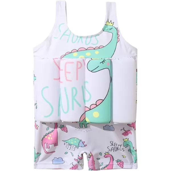 IDOPIP Kids Boys Girls Floatation Swimsuit with Adjustable Buoyancy Baby Float Suit Swim Vest One Piece Swimwear Bathing SuitWhite Dinosaur