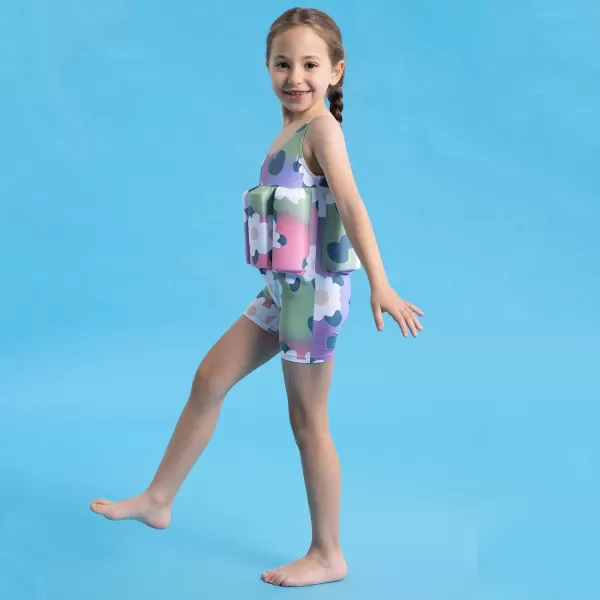 IDOPIP Kids Boys Girls Floatation Swimsuit with Adjustable Buoyancy Baby Float Suit Swim Vest One Piece Swimwear Bathing SuitWhite Flower