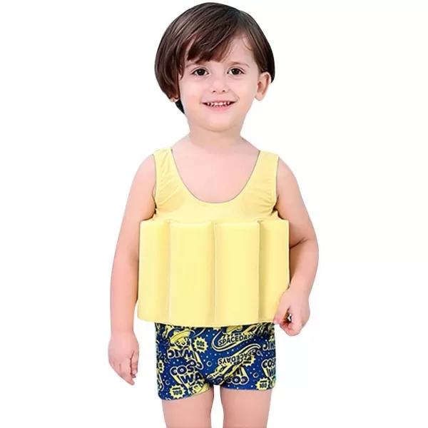 IDOPIP Kids Boys Girls Floatation Swimsuit with Adjustable Buoyancy Baby Float Suit Swim Vest One Piece Swimwear Bathing SuitYellow