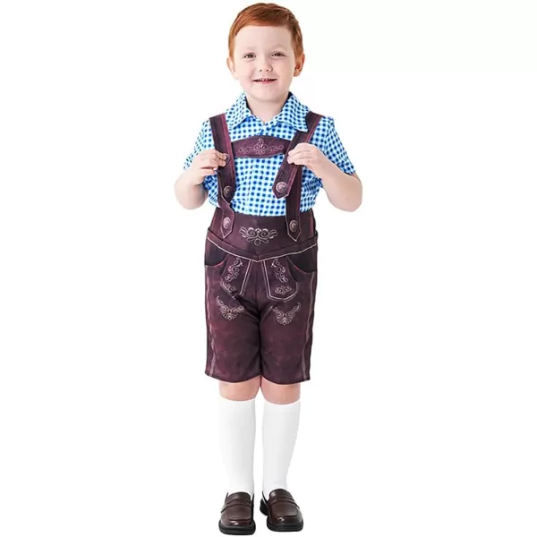 IDOPIP Kids Boys Oktoberfest Costume German Bavarian Lederhosen Shorts with Plaid Shirt Socks Toddler Halloween Cosplay 212YBlue