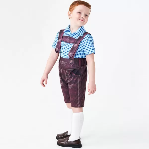 IDOPIP Kids Boys Oktoberfest Costume German Bavarian Lederhosen Shorts with Plaid Shirt Socks Toddler Halloween Cosplay 212YBlue