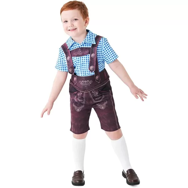 IDOPIP Kids Boys Oktoberfest Costume German Bavarian Lederhosen Shorts with Plaid Shirt Socks Toddler Halloween Cosplay 212YBlue