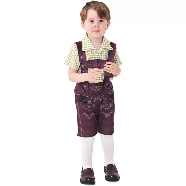 IDOPIP Kids Boys Oktoberfest Costume German Bavarian Lederhosen Shorts with Plaid Shirt Socks Toddler Halloween Cosplay 212YGreen