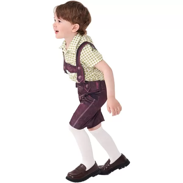 IDOPIP Kids Boys Oktoberfest Costume German Bavarian Lederhosen Shorts with Plaid Shirt Socks Toddler Halloween Cosplay 212YGreen