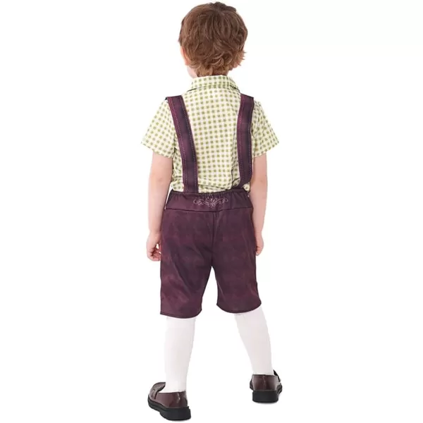 IDOPIP Kids Boys Oktoberfest Costume German Bavarian Lederhosen Shorts with Plaid Shirt Socks Toddler Halloween Cosplay 212YGreen