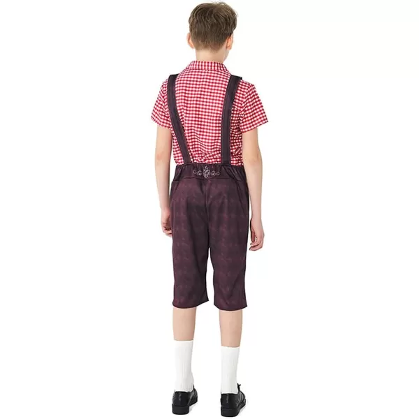 IDOPIP Kids Boys Oktoberfest Costume German Bavarian Lederhosen Shorts with Plaid Shirt Socks Toddler Halloween Cosplay 212YRed