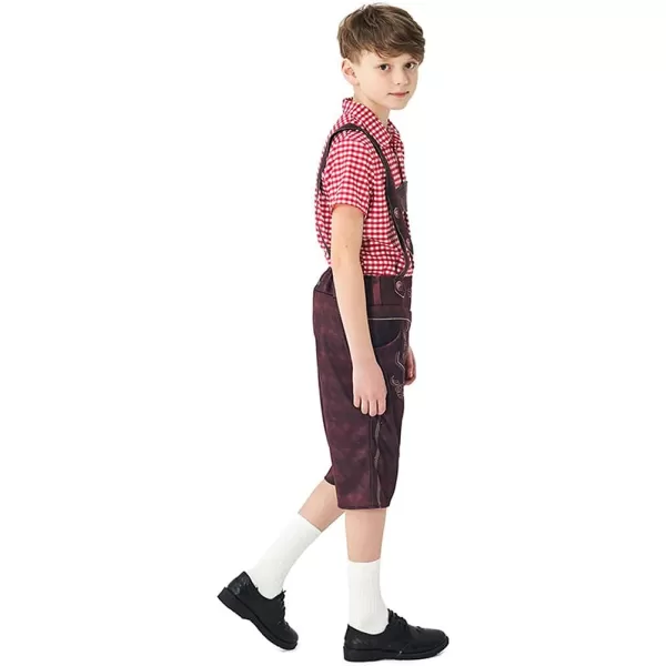 IDOPIP Kids Boys Oktoberfest Costume German Bavarian Lederhosen Shorts with Plaid Shirt Socks Toddler Halloween Cosplay 212YRed