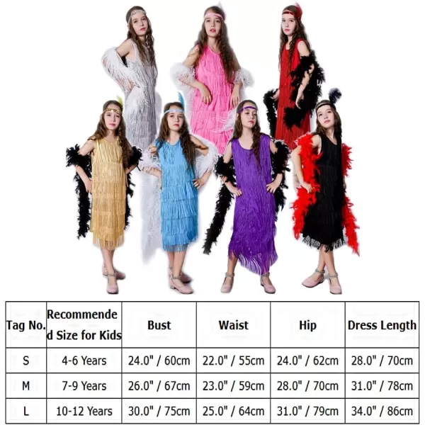 IDOPIP Kids Girls 1920s Flapper Dress Vintage Sequins Fringe Gatsby Halloween Party Dress up with Feather Headband CostumesBlack