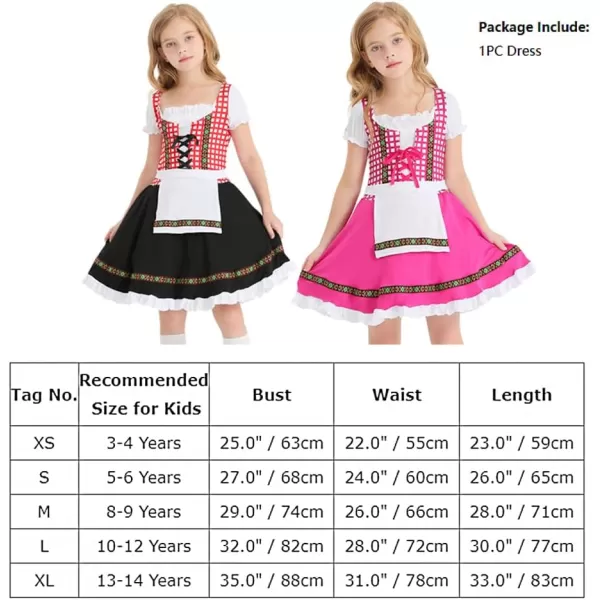 IDOPIP Kids Girls Oktoberfest Costume German Dirndl Dresses Plaid Maid Dress Outfit for Bavarian Carnival Halloween FestivalBlack  Red Plaid 1pc Dress Only